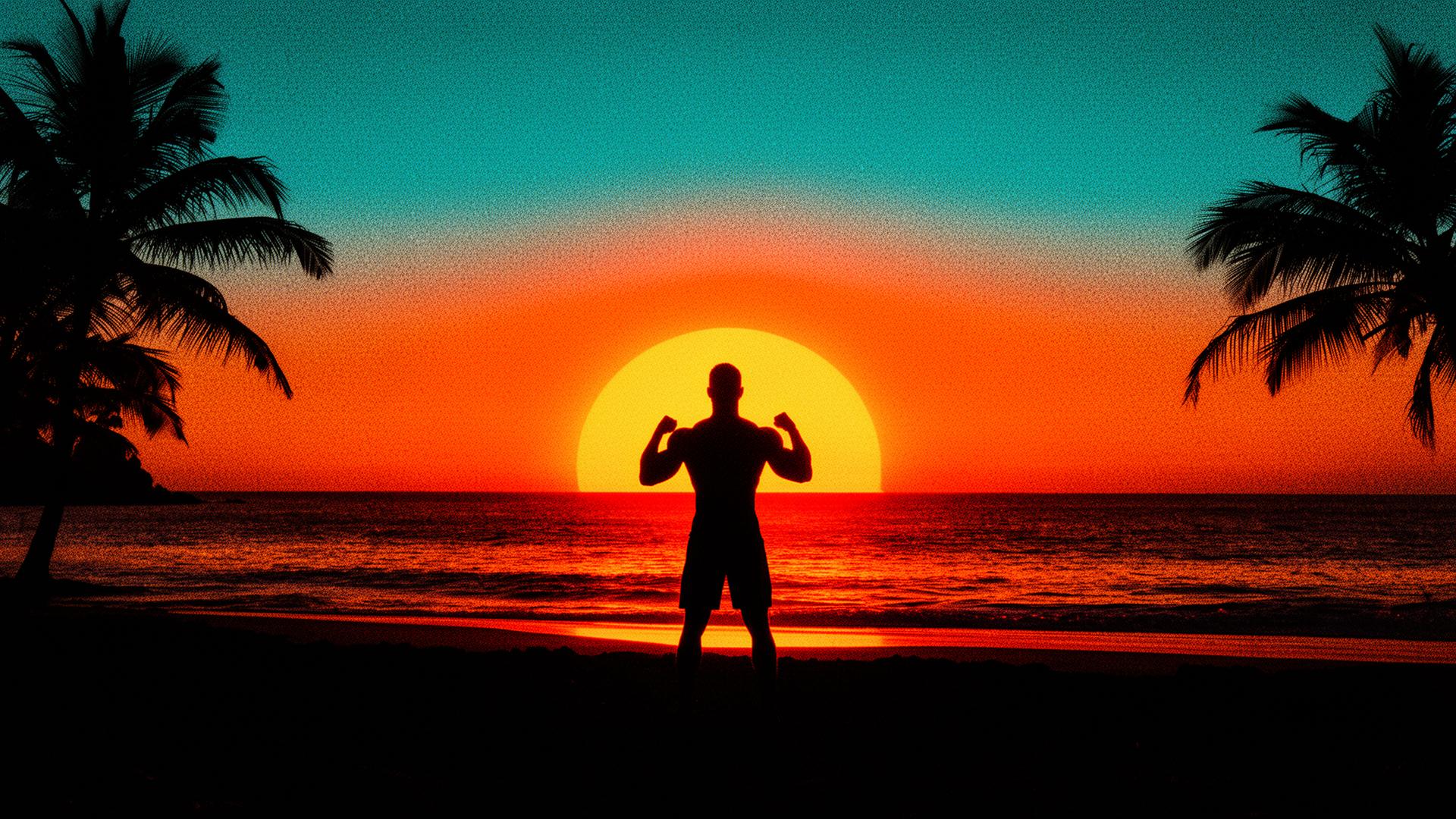 Athlete silhouette at Mauritius sunset